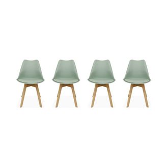 Sweeek Silla escandinava con patas de madera de haya, set de 4, verde celad&oacute;n