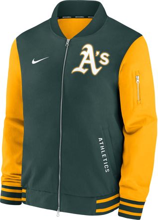 Nike Athletics Authentic Collection Dugout Nike Mens MLB Full-Zip Bomber Jacket in Green | 02F30C7GFZ-TZ7
