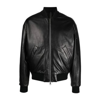 low brand Leather Jackets, male, Black, Size: L Zip-up Leather Bomber Jacket