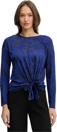 Joseph Ribkoff Top met lange mouwen en strikdetail - Dames - Longsleeves - Blauw - M - Polyester - Tops