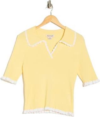Nanette Lepore Scalloped Collar Short Sleeve Polo Sweater in Butter Yellow/White at Nordstrom Rack, Size X-Large
