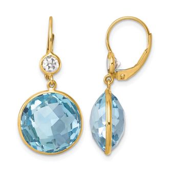 Diamond2Deal 14K Yellow Gold Blue and White Topaz Drop Dangle Earrings