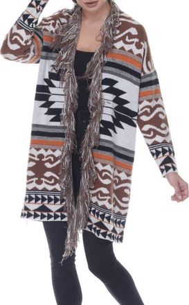 Rain + Rose Fringe Trim Longline Cardigan in Chocolate at Nordstrom, Size X-Large