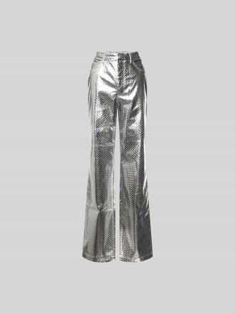 Rotate Flared Kunstlederhose mit 5-Pocket-Design in Silber, Gr&ouml;&szlig;e 34