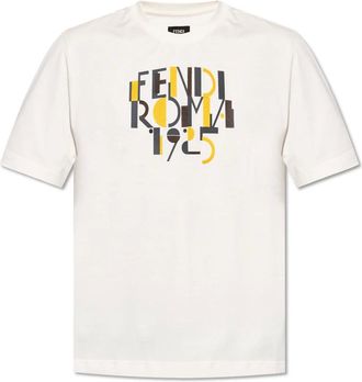 Fendi Tops, Heren, Wit, S, Katoen, Logo T-Shirt