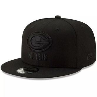 New Era NFL 9FIFTY Black On Black Adjustable Snapback Hat Cap One Size Fits All, Green Bay Packers, One size