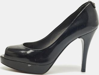 Stuart Weitzman Black Patent Leather Peep Toe Pumps