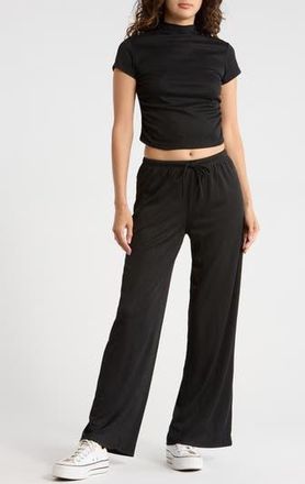 Madden Girl Funnel Neck Short Sleeve Top & Pants Set in Black at Nordstrom Rack, Size X-Large