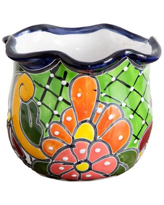 Nearly Natural 6in Handmade Mexican Talavera Ceramic Planter