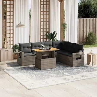 vidaXL Vidaxl - Set De Sof&aacute;s De Jard&iacute;n 7 Piezas Con Cojines Rat&aacute;n Pe Gris