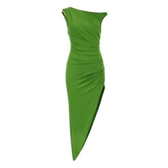 Elisabetta Franchi Party Dresses, female, Green, Size: S One-Shoulder Jersey Dress