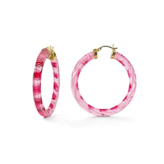 Gold & Honey Womens Stripe Painted Instyle Lucite Hoop Earrings In Pink