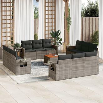 vidaXL Set Sof&aacute;s De Jard&iacute;n Con Cojines 13 Piezas Rat&aacute;n Sint&eacute;tico Gris Vidaxl