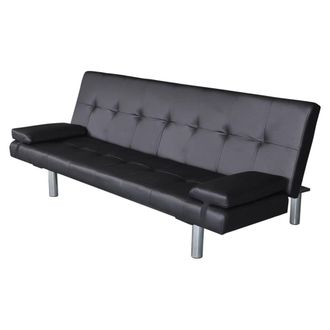 vidaXL Vidaxl - Sof&aacute; Cama Con Dos Cojines Cuero Artificial Ajustable Negro