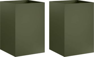 vidaXL Macetero De Jard&iacute;n 2 Uds. Verde Oliva 40 X 40 X 75 Cm Vidaxl