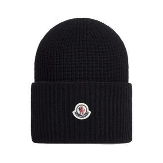 Moncler Wollen Beanie met Logodetail - Dames - Hoeden - Zwart - ONE Size - Wol - Accessoires