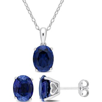 Delmar Oval Created Sapphire Stud Earrings & Necklace Set in Blue at Nordstrom Rack
