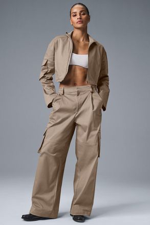 Alo | High-Waist Night Out Cargo Trouser in Gravel Beige, Size: Large