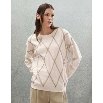 Brunello Cucinelli WomenS Marble Wool Silk Cashmere Diamond Sweater, Size M