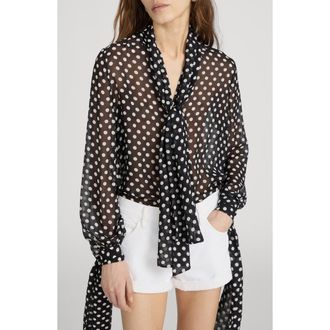 Frame Denim The Nouvelle Silk Polka Dot Top in Black Multi at Nordstrom, Size X-Large