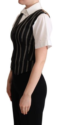 Dolce & Gabbana Striped Leopard Print Virgin Wool Vest - Black