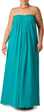 Adrianna Papell Strapless Chiffon Gown in Turquoise at Nordstrom, Size 20W