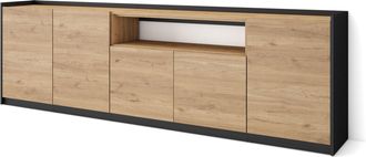Skraut Home Skraut Home - Aparadores Para Sal&oacute;n, 260x37x80cm, 5 Puertas, Armario, Zapatero, Roble Y Negro