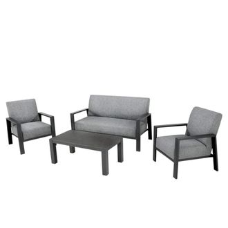 Kerama Set de jard&iacute;n 4 plazas de aluminio antracita y cojines impermeables