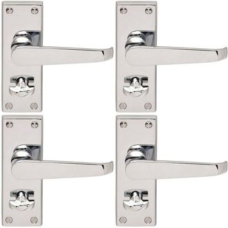 Loops 4x Straight Victorian Handle on Rectangular Bathroom Backplate Polished Chrome