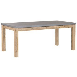 Beliani Mesa De Jard&iacute;n Tablero De Cemento Reforzado Gris Patas De Madera Acacia 180 X 90 Cm Patio Industrial Moderno De 8 Plazas Ostuni