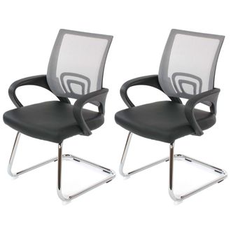 Hhg Hhg - Lote De 2 Sillones De Conferencia Ancona, Sill&oacute;n De Visita, Polipiel Certificado Mvg, Gris