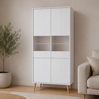 Dmora Vitrina Lenega, Mueble Expositor 6 Estantes, 2 Puertas, 2 Estantes De Vidrio, 91x40x193h Cm Blanco