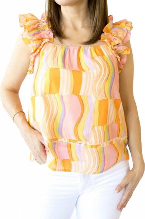 Fate Celine Ruffle Shoulder Top In Orange / Lavender