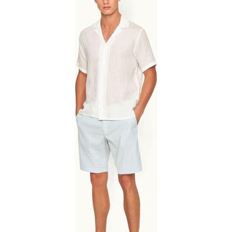 Orlebar Brown Maitan Lino Relaxed Fit Capri Collar Italian Linen Shirt in White at Nordstrom, Size Xxx-Large