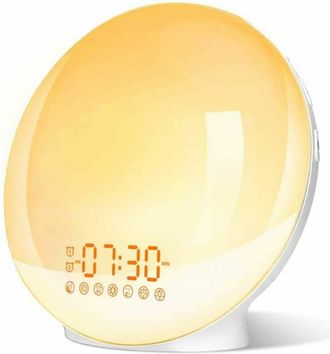 OEM Despertador Radio - Simulador Amanecer Led 20 Niveles - Radio Fm - 8 Sonidos Naturales - Cargador Inductivo Qi - 4 Alarmas - 1 Unidad