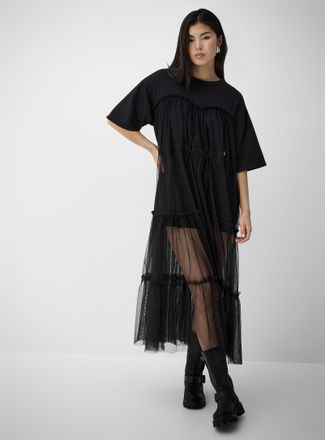 Icone Womens Tiered tulle maxi T-shirt dress