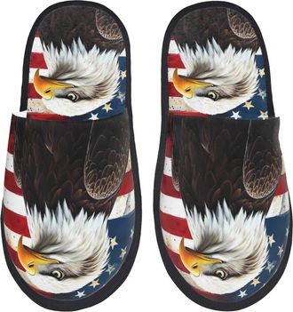 Generic Fleece Slippers Retro America Eagle Furry Slippers Cozy House Shoes For Ladies Room Indoor L