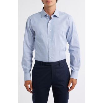 Lorenzo Uomo Trim Fit Textured Pinstripe Stretch Cotton Dress Shirt in Ocean Blue at Nordstrom Rack, Size 16.5 - 32/33