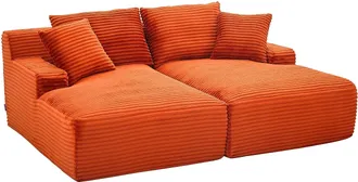 Vente-Unique Sof&aacute; de 3 plazas confort asiento profundo de pana gruesa color terracota DONILIA
