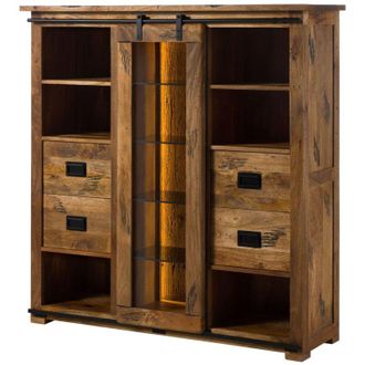 Massivmoebel24 Credenza in legno di Mango / Legno riciclato 142x45x147 Laccato naturale RAILWAY LUX 121