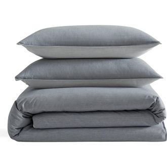 Calvin Klein Contrast Weave Duvet Cover & Shams Set in Light /Medium Blue at Nordstrom, Size Queen