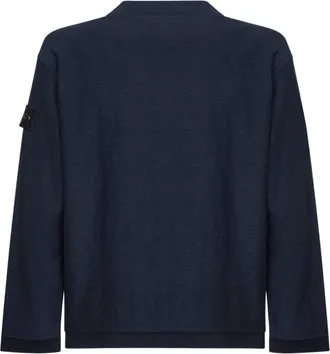 Stone Island Mens Cotton Blend Knit Sweater Blue