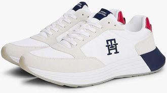 Tommy Hilfiger Mens Suede Mix Runner Sneaker - White/Crimson/Preppy Navy - US 12 / EU 46