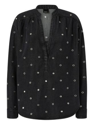 Pinko eyelet V-neck top - Black