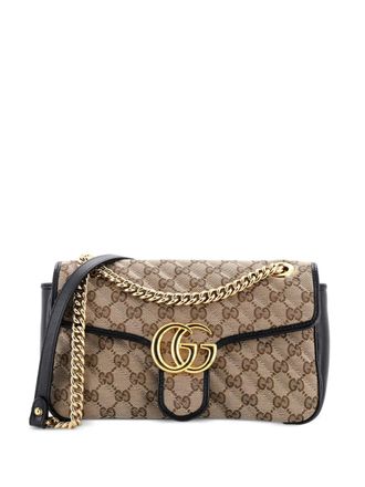 Gucci GG Marmont Flap Bag Diagonal Quilted GG Canvas with Leather Small shoulder bag - Nero