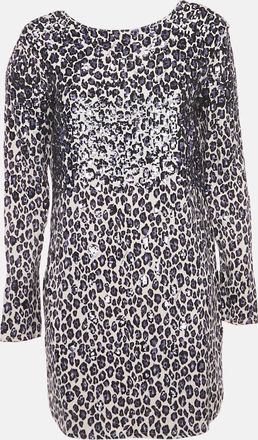 Elisabetta Franchi Beige/black Leopard Print Crepe Sequin Embellished Mini Dress