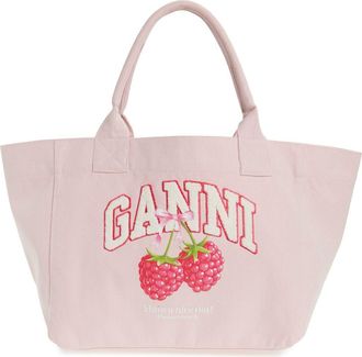 Ganni Medium Trapeze Canvas Shopper Bag in Egret at Nordstrom