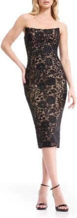 Dress The Population Cosette Strapless Lace Corset Cocktail Dress in Black at Nordstrom, Size Xx-Large