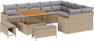vidaXL Vidaxl - Garden Sofa Set Height-Adjustable 12 pcs Beige Poly Rattan
