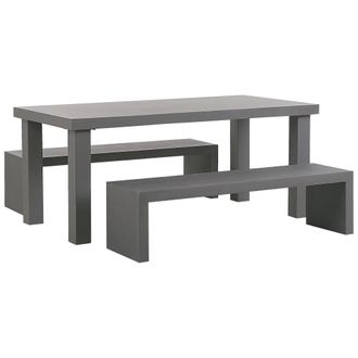 Beliani Conjunto De Comedor De Jard&iacute;n Mesa Rectangular De Cemento Reforzado Gris 2 Bancos En Forma De U 4 Plazas Resistente Al Agua Taranto